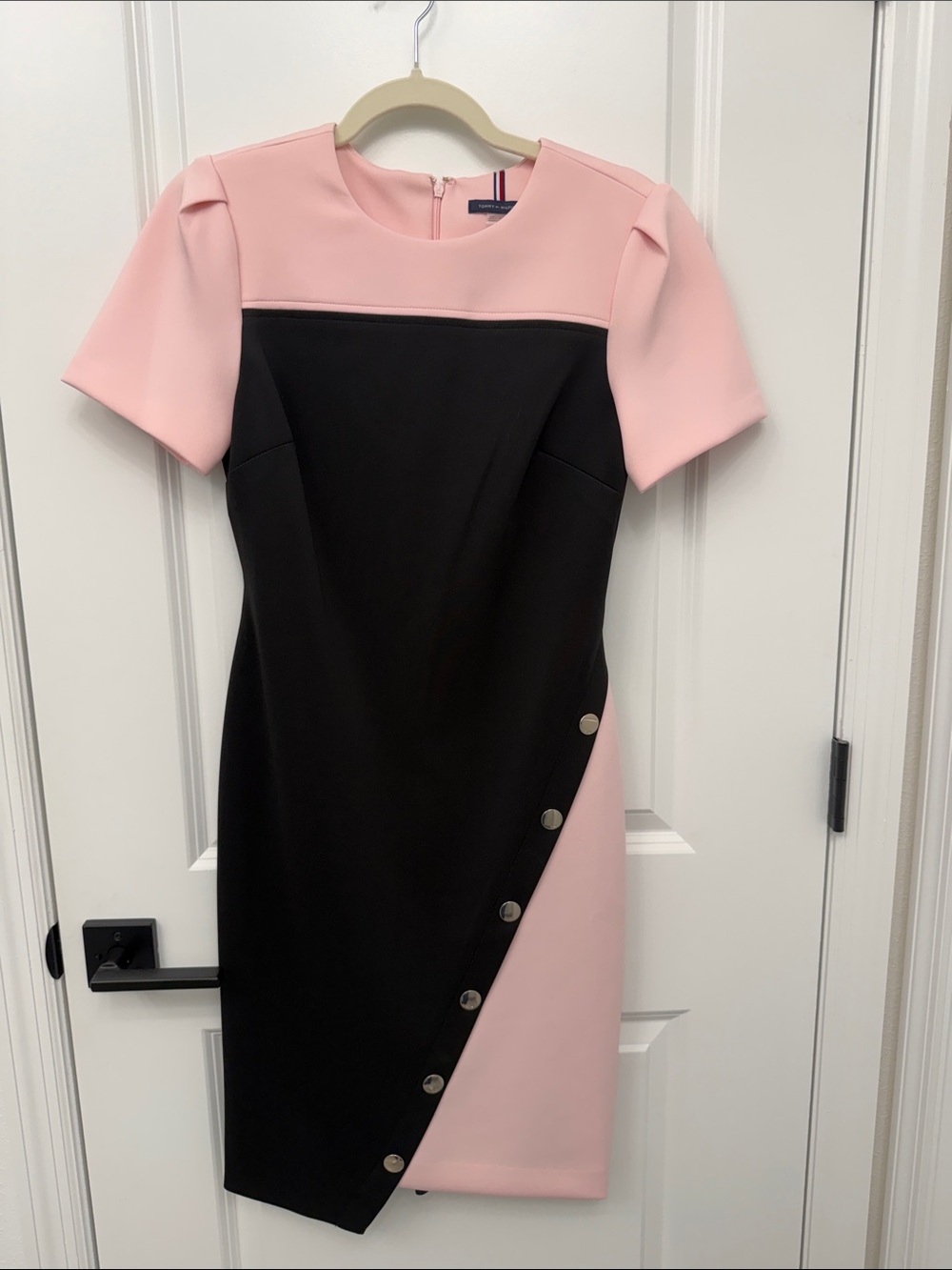 Tommy Hilfiger Pink and Black Colorblock Midi Dress